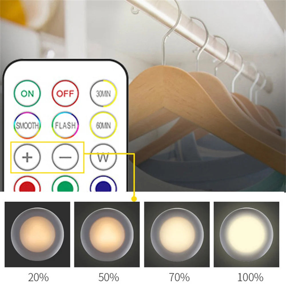 Clothing hanger with remote control and light intensity indicators