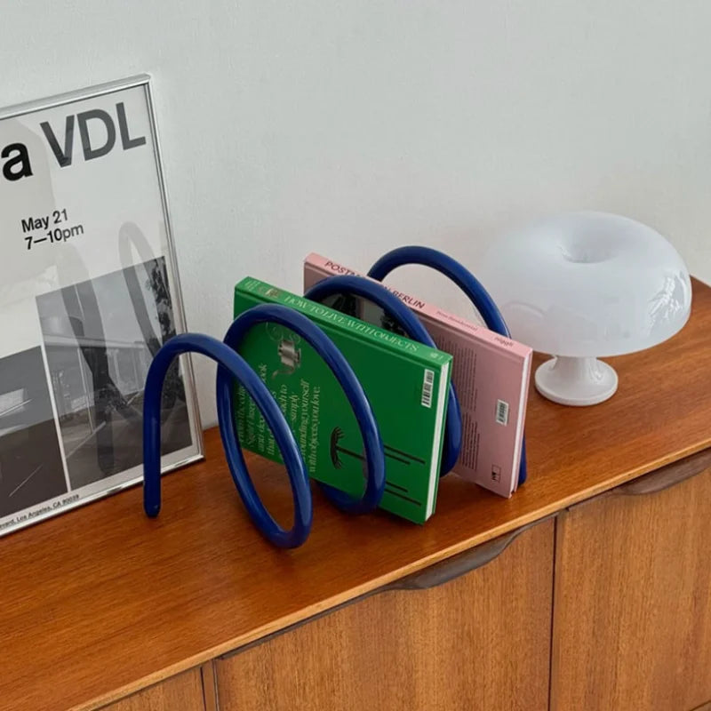 Desktop book rack styled on a living room sideboard