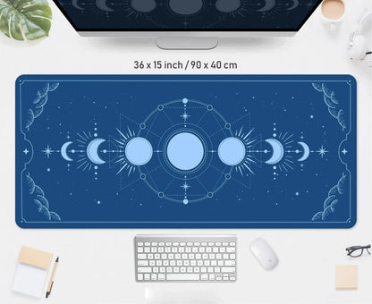 Beige desk mat printed with the phases of the moon, view 5