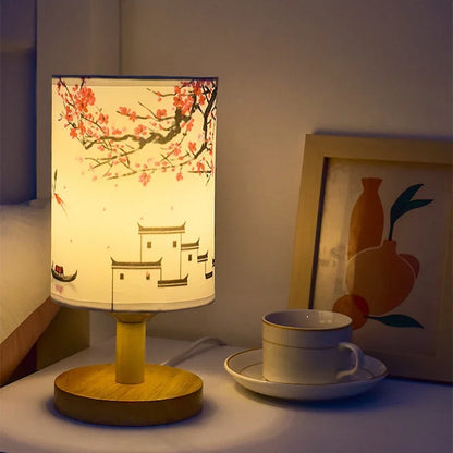 LED table lamp showing touch dimmable feature and fabric shade