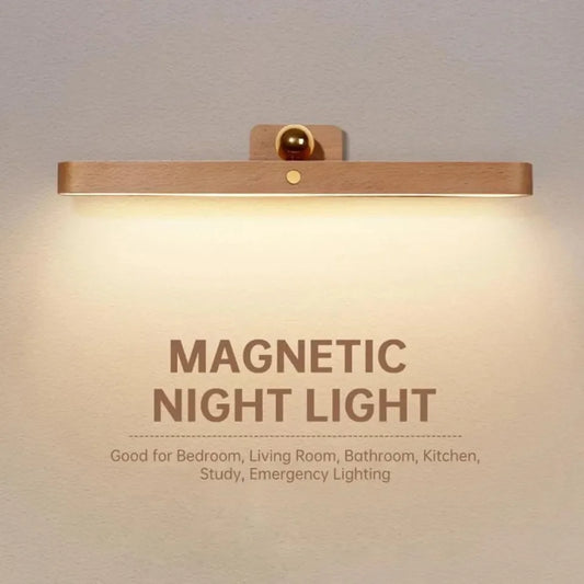 Wooden cordless mirror light with dimmable LED, adjustable direction for bedside reading and bathroom