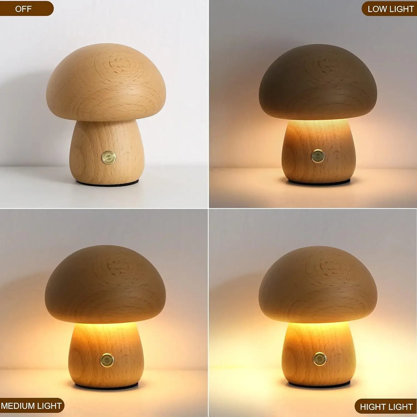 Beech finish portable mushroom desk lamp