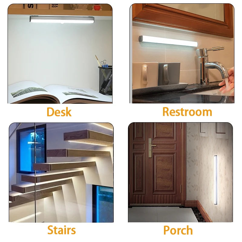 Wireless motion sensor light mounted on staircase for safe nighttime illumination