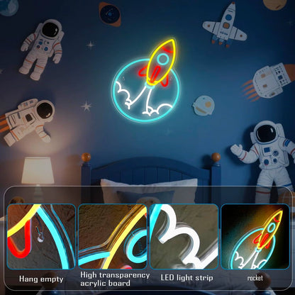 Astronaut space decor rocket LED neon light