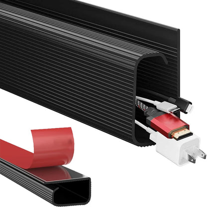 White cable sleeve running along a skirting board