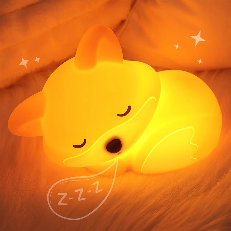 Rechargeable soft silicone fox night light with touch control and dimmable LED