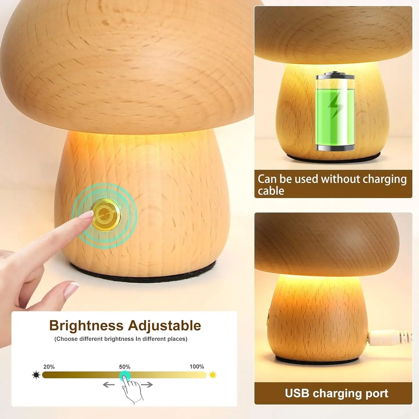 Walnut wood grain mushroom lamp close up