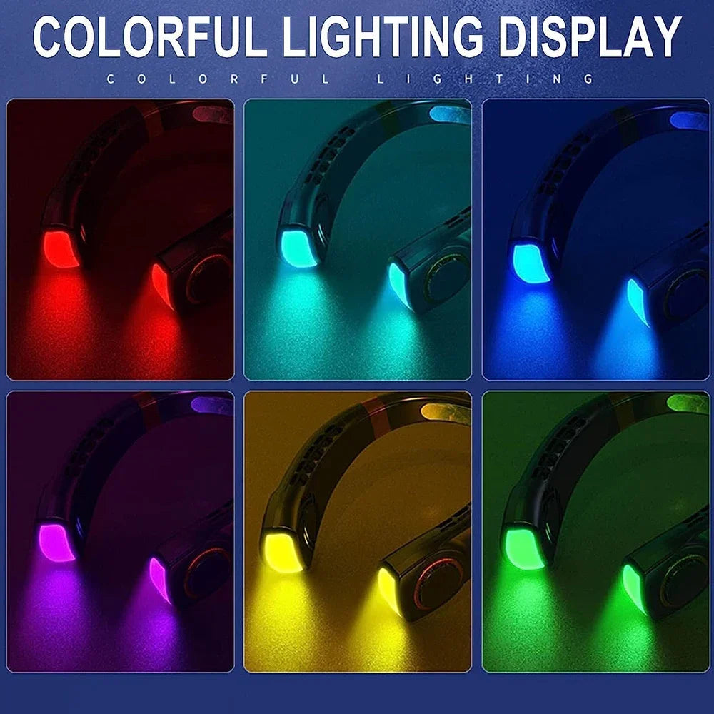 Bladeless Neck Fan Rechargeable, Portable Hands-Free USB Neck Fan with LED Digital Display, 5 Speed Settings, Colourful Atmosphere Light, Quiet Wearable Personal Fan for Home, Office, Outdoor and Travel