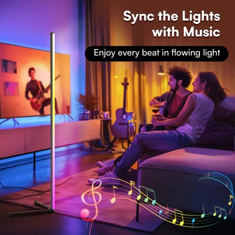 150CM and 40CM RGB LED floor lamp size options for gaming desk, corner placement, and full room lighting