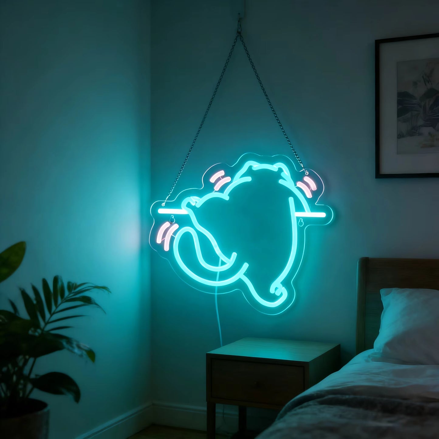 Cat climbing neon light bar wall art