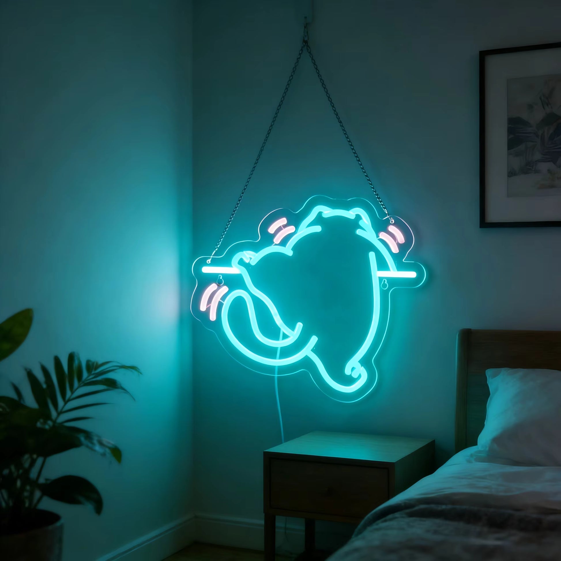 Cat climbing neon light bar wall art