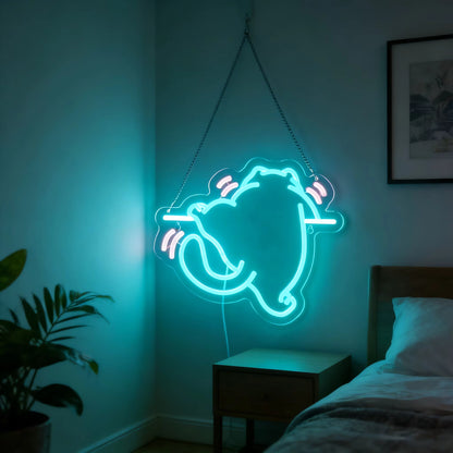 Cat climbing neon light bar wall art