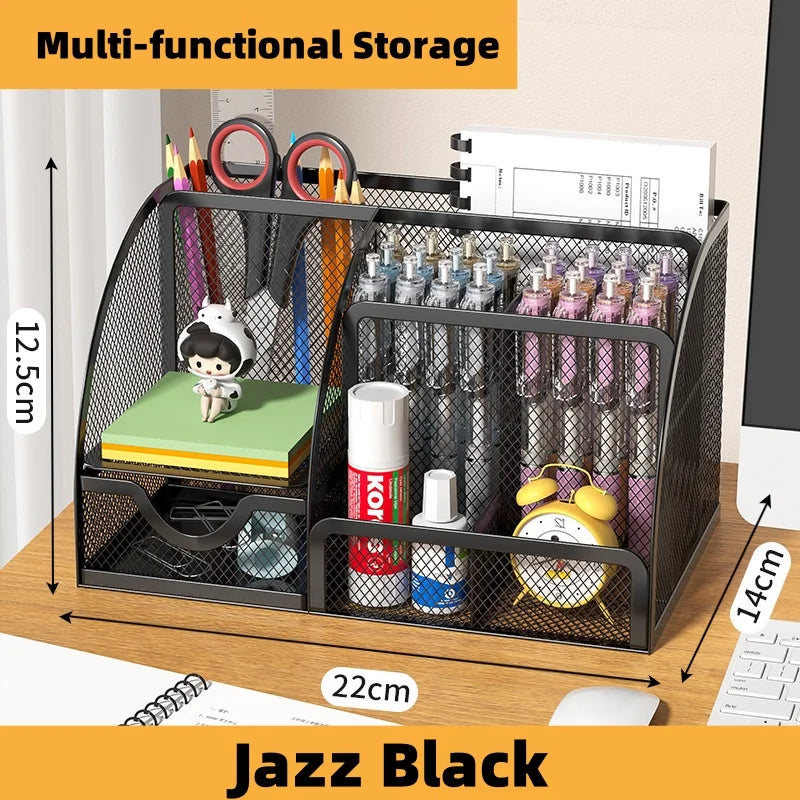 Metal mesh desk organiser with seven compartments and a drawer, view 7