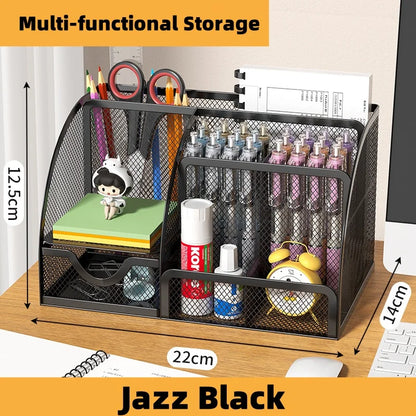 Metal mesh desk organiser with seven compartments and a drawer, view 7