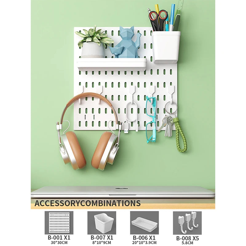 Wall pegboard with hooks, baskets and accessories, view 47