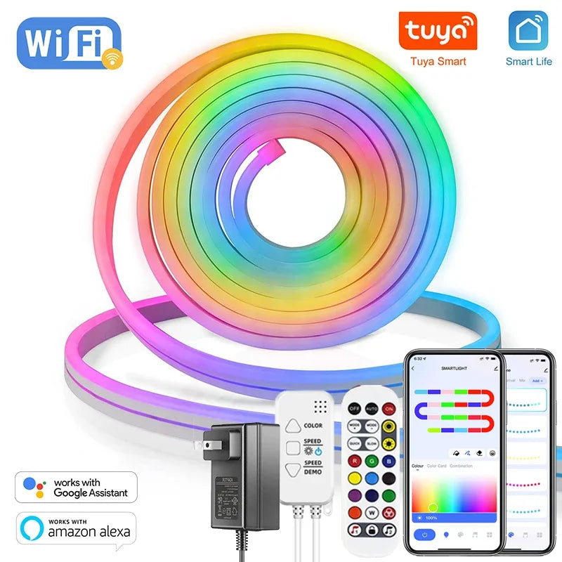Neon strip light with power adapter and plug options