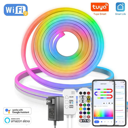 Neon strip light with power adapter and plug options
