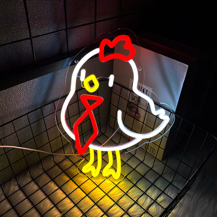 Funny chicken neon sign for man cave wall decor