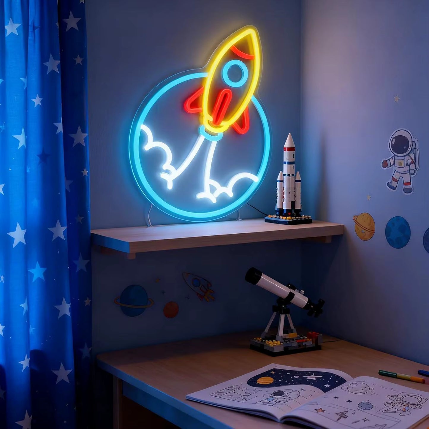 USB powered rocket neon sign bedroom decor