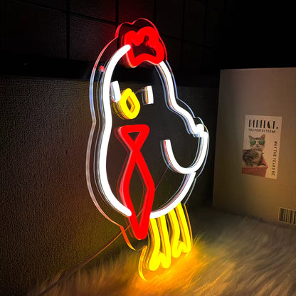 Rooster with tie neon sign game room decor