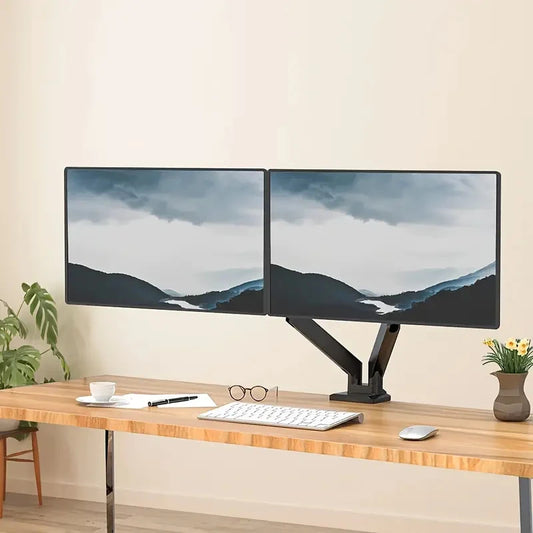 Dual monitor mount desk arm in black or white, view 4