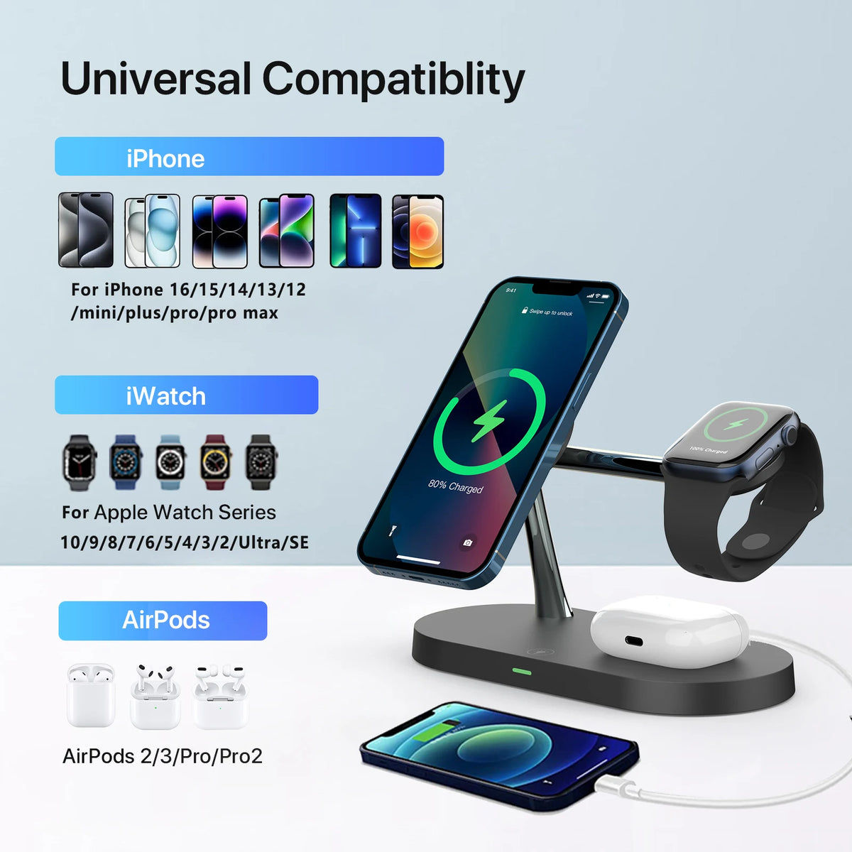3 in 1 magnetic wireless charging station, view 3