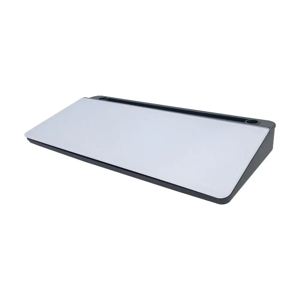 Sloped angle of the glass writing surface shown from the side