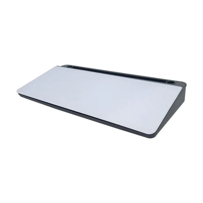 Sloped angle of the glass writing surface shown from the side