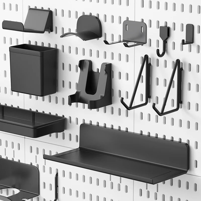 Black gaming pegboard wall organiser with holders, view 5