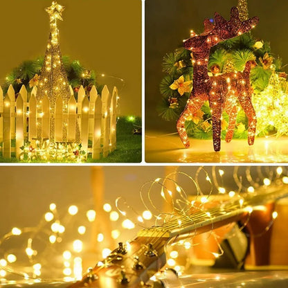 Warm white copper wire lights coiled in glass jar