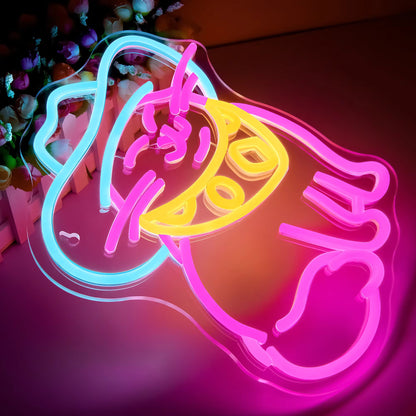 Blue cowboy hat cat neon light wall installation