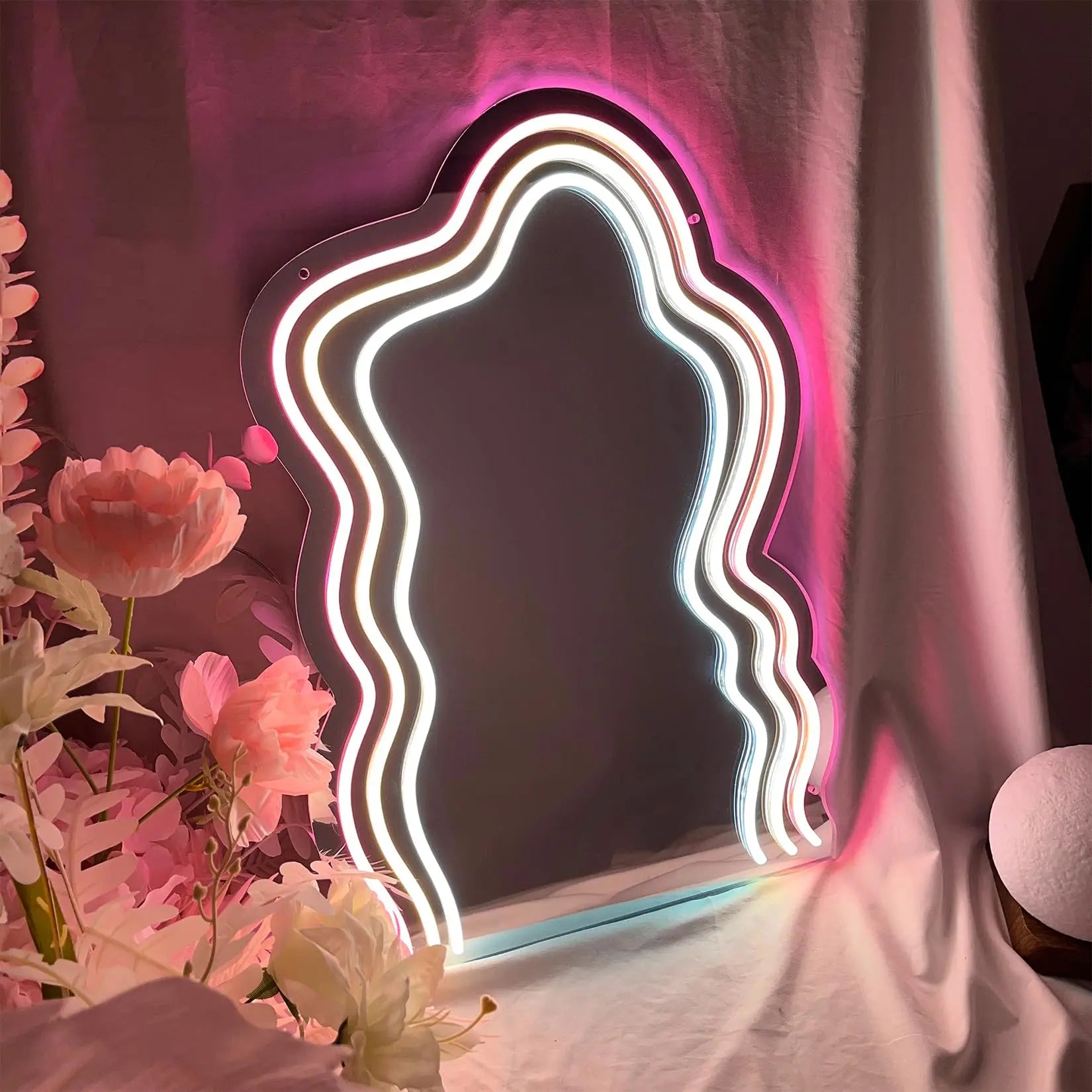 Cloud mirror neon light wall installation