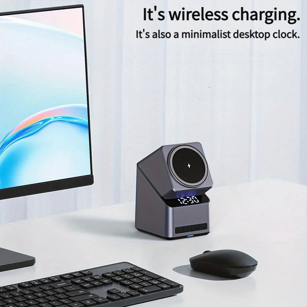 Magnetic 4 in 1 wireless charger with a digital clock, view 2