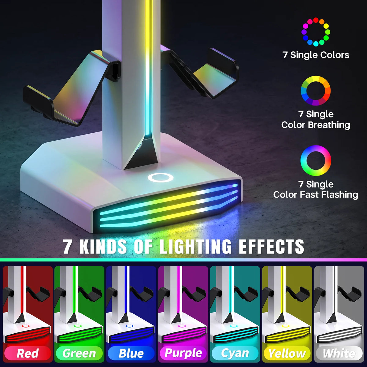 RGB lit controller stand with a headphone rest, view 5