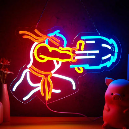 Game Fighter Neon Sign for Bedroom Dimmable LED Neon Light for Gaming Room, Man Cave, Bedroom and Party Decor, Handcrafted Aesthetic Neon Wall Light, Birthday Gift for Gamers